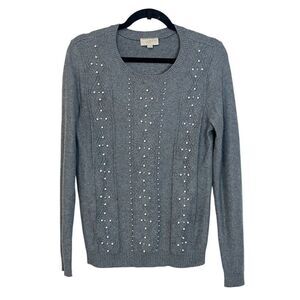 LOFT Women's M Chic Gray Pullover Pearl Sweater Jumper Fall Trendy